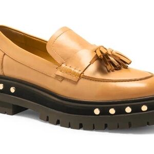 NIB Free People Teagan Tassel Loafers in Caramel Cafe Tan Cognac Studs size 7